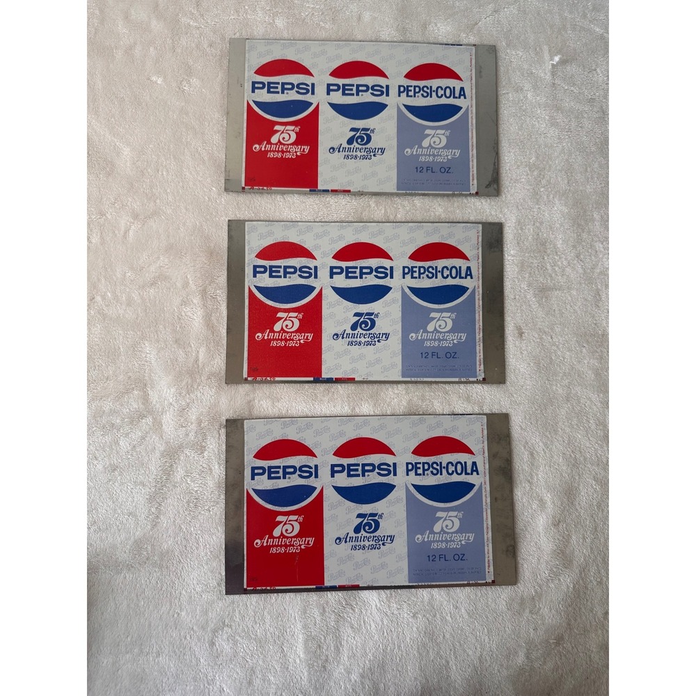 Vintage  Pepsi 75th Anniversary Metal Soda Can uncut Sheets Set of 3 Advertising
